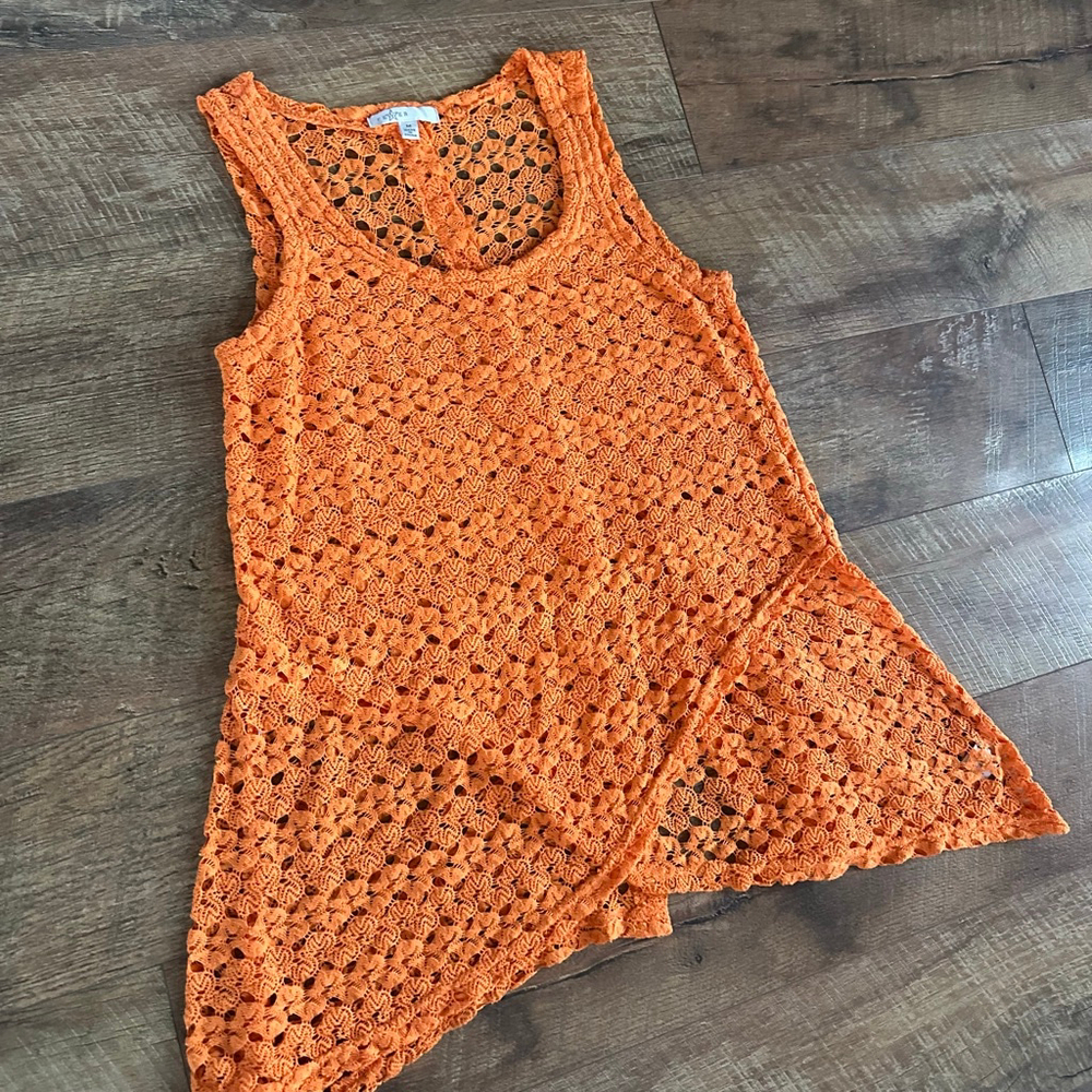 Women's Fever Orange Crochet Knit Tank Top M